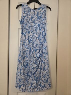 Brooks Brothers Blue & White Sleeveless Midi Dress with Botanical Print